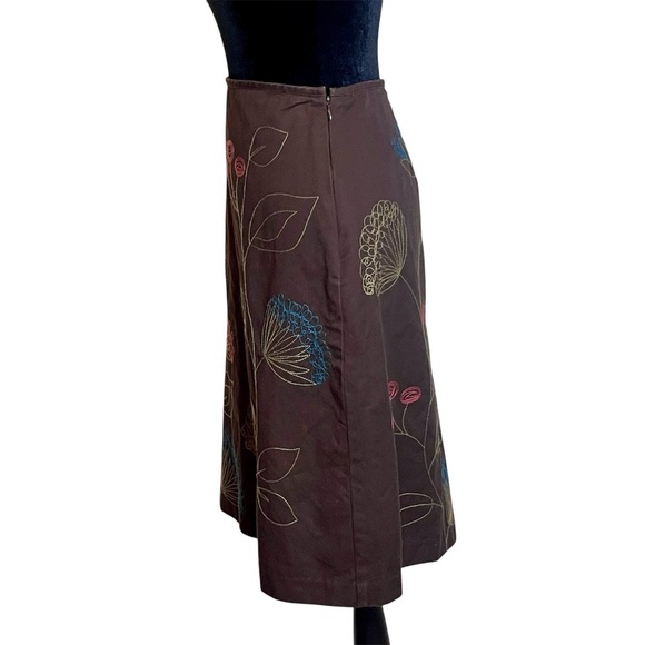 Boden Brown Multi Color Embroidered Floral A-Line Skirt Women’s 8L - Picture 4 of 7